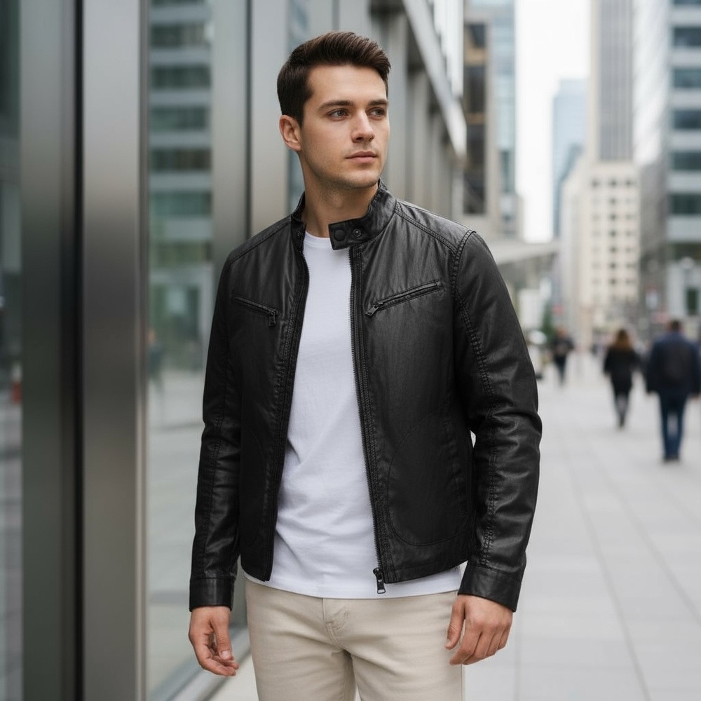 Express Men’s Black Waxed Cotton Moto Jacket Size Small Streetwear